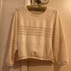 Cream Eyelet Knit Pullover Sweater